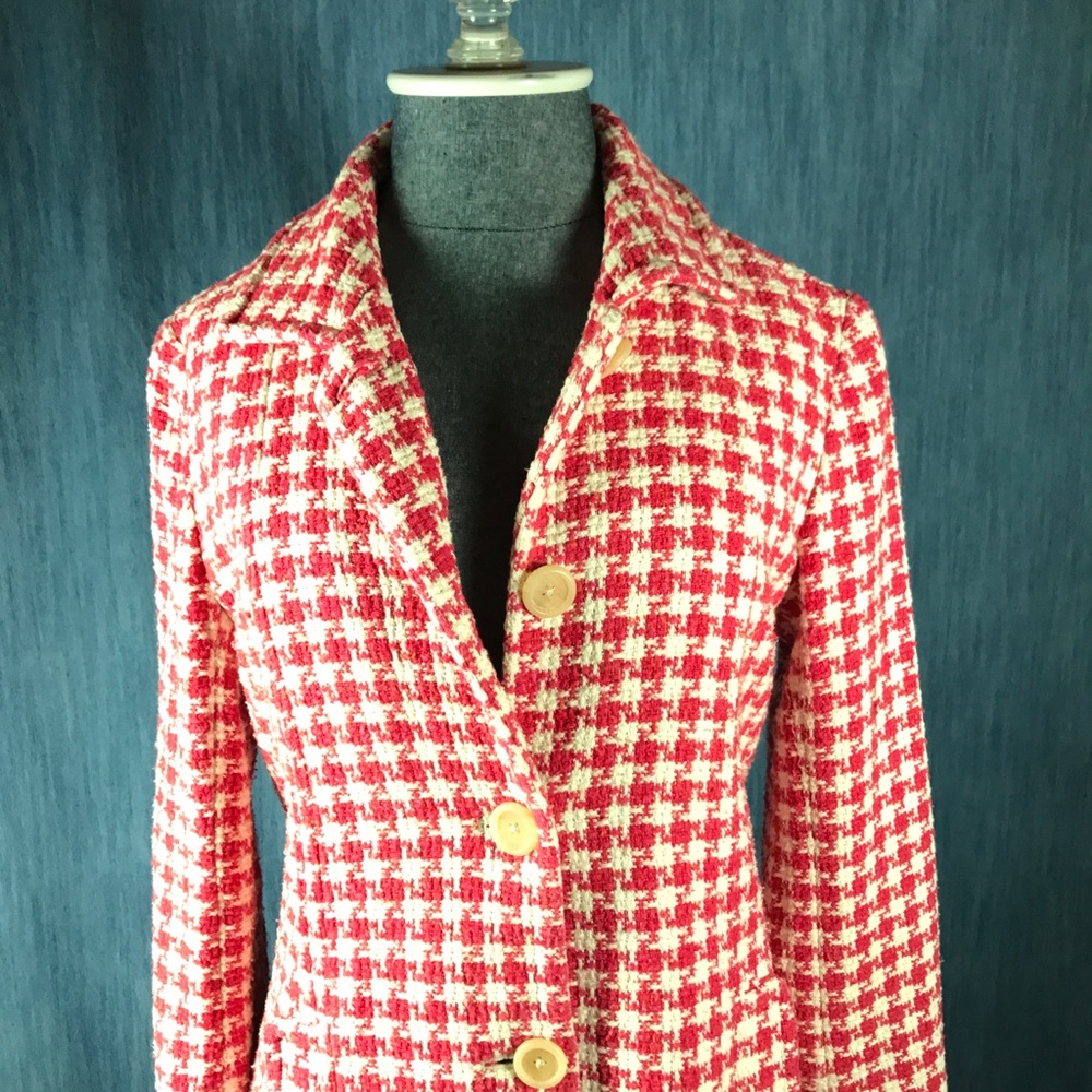 Boden pink & white herringbone peacoat sz 10
